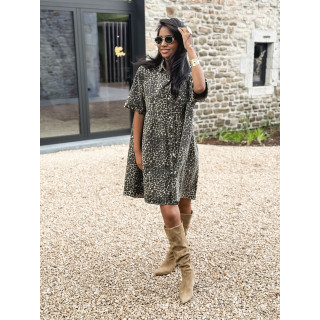 Robe courte léopard Léonelle - Chocolat/Beige