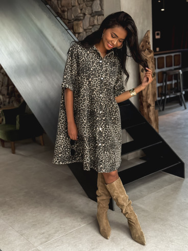 Robe courte léopard Léonelle - Chocolat/Beige
