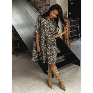 Robe courte léopard Léonelle - Chocolat/Beige