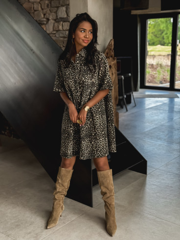Robe courte léopard Léonelle - Chocolat/Beige