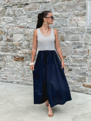 Robe longue Naïlla - Blanc/Bleu marine