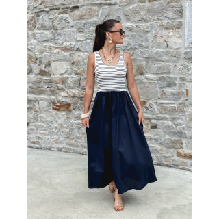 Robe longue Naïlla - Blanc/Bleu marine