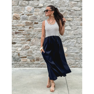 Robe longue Naïlla - Blanc/Bleu marine