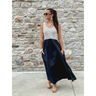Robe longue Naïlla - Blanc/Bleu marine