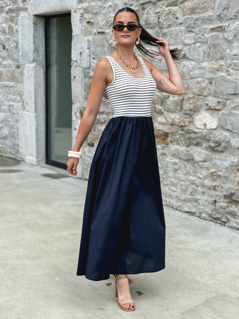 Robe longue Naïlla - Blanc/Bleu marine