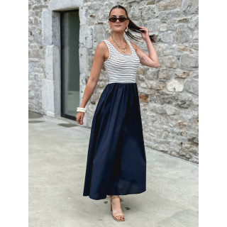 Robe longue Naïlla - Blanc/Bleu marine