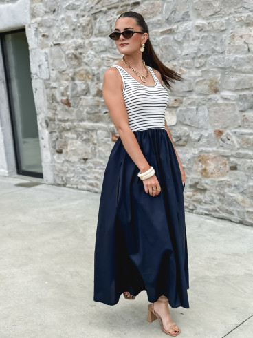 Robe longue Naïlla - Blanc/Bleu marine
