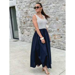 Robe longue Naïlla - Blanc/Bleu marine