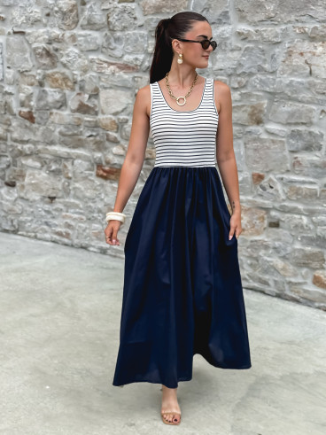 Robe longue Naïlla - Blanc/Bleu marine