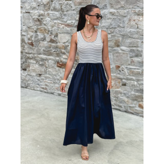 Robe longue Naïlla - Blanc/Bleu marine