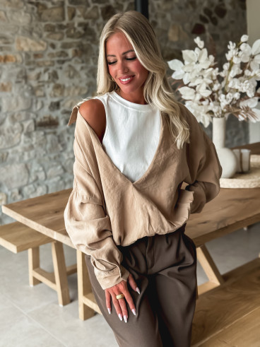 Blouse Laurinne - Camel/Blanc