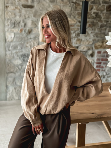 Blouse Laurinne - Camel/Blanc