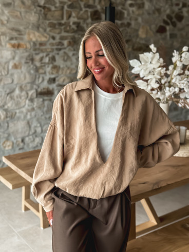 Blouse Laurinne - Camel/Blanc