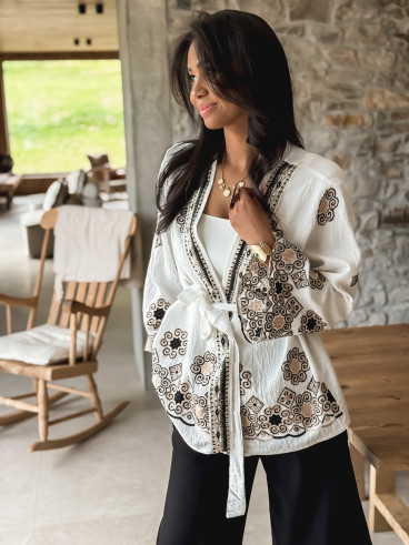 Kimono à motifs Anéllia - Blanc/Noir