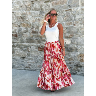 Jupe longue à motifs Anaël - Rose/Rouge