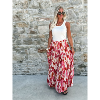 Jupe longue à motifs Anaël - Rose/Rouge