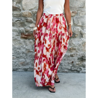 Jupe longue à motifs Anaël - Rose/Rouge