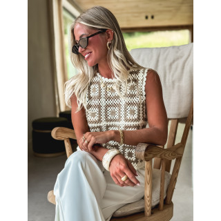 Blouse en crochet Lorynne - Taupe/Ecru