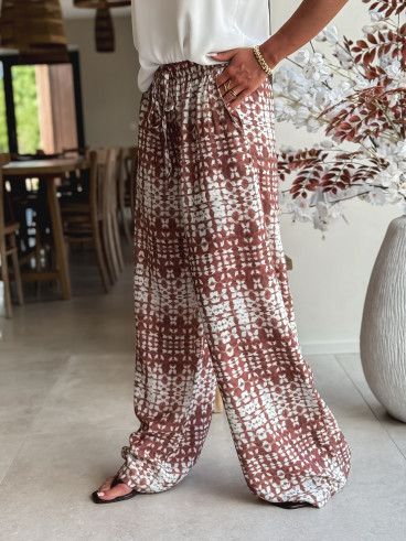 Pantalon à motifs Sloane - Ecru/Chocolat