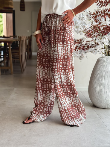 Pantalon à motifs Sloane - Ecru/Chocolat