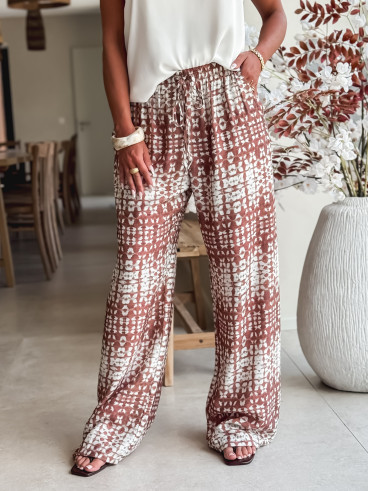 Pantalon à motifs Sloane - Ecru/Chocolat