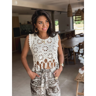 Crop top en crochet Liléa - Beige