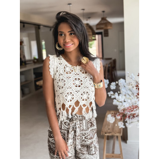 Crop top en crochet Liléa - Beige