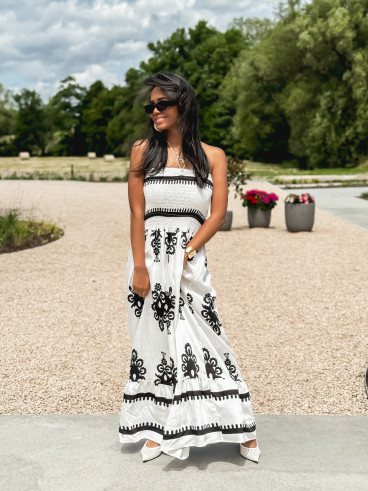 Robe longue à motifs Abella - Blanc/Noir