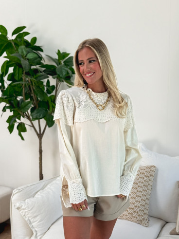 Blouse en broderie Rosa - Crème
