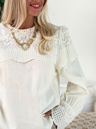 Blouse en broderie Rosa - Crème
