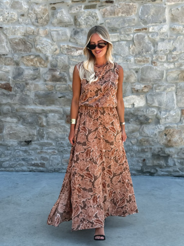 Robe longue à motifs Manya - Chocolat