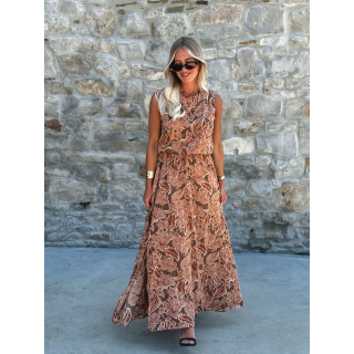 Robe longue à motifs Manya - Chocolat