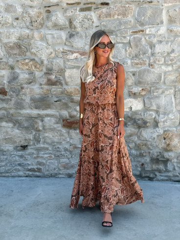 Robe longue à motifs Manya - Chocolat