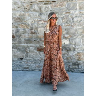 Robe longue à motifs Manya - Chocolat