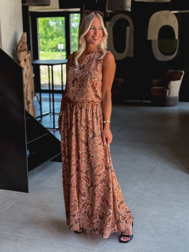 Robe longue à motifs Manya - Chocolat