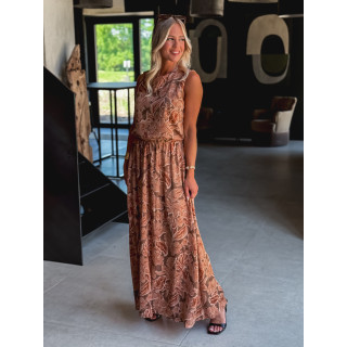 Robe longue à motifs Manya - Chocolat