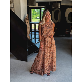 Robe longue à motifs Manya - Chocolat
