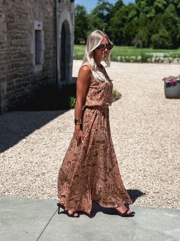 Robe longue à motifs Manya - Chocolat