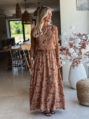 Robe longue à motifs Manya - Chocolat