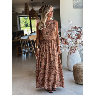 Robe longue à motifs Manya - Chocolat