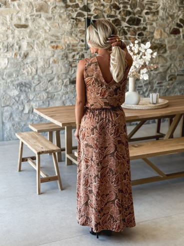 Robe longue à motifs Manya - Chocolat