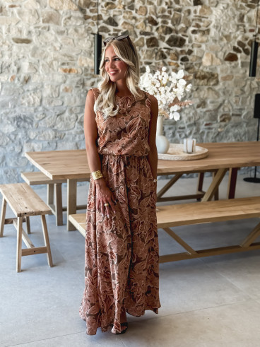Robe longue à motifs Manya - Chocolat