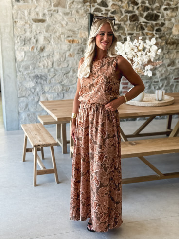 Robe longue à motifs Manya - Chocolat