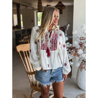 Chemise à motifs Sina - Blanc/Bordeaux