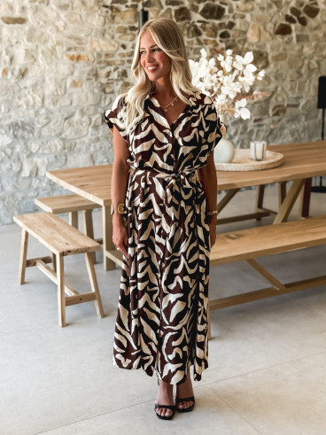 Robe longue à motifs Melucine - Chocolat/Beige