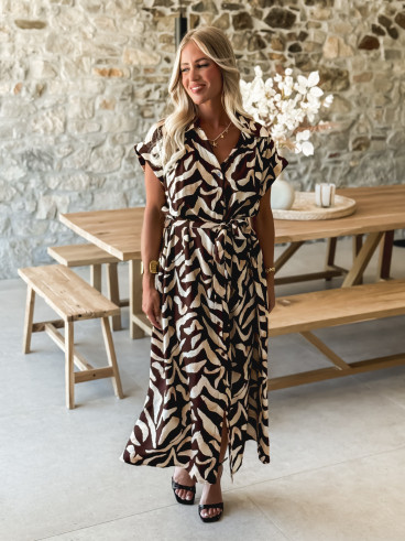 Robe longue à motifs Melucine - Chocolat/Beige