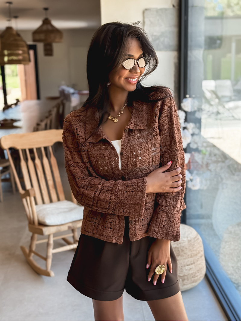 Chemise en crochet Aitana - Café