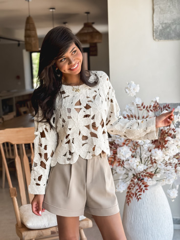 Blouse en crochet Yesenia - Beige