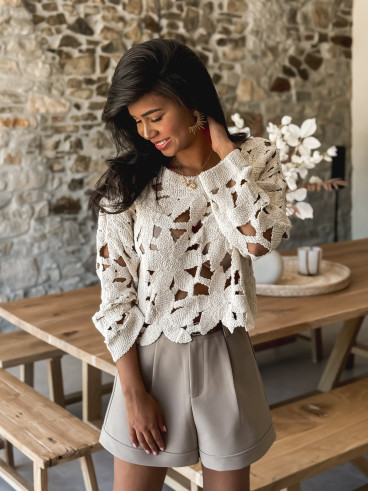 Blouse en crochet Yesenia - Beige
