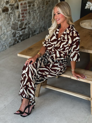 Pantalon à motifs Melucine - Chocolat/Beige